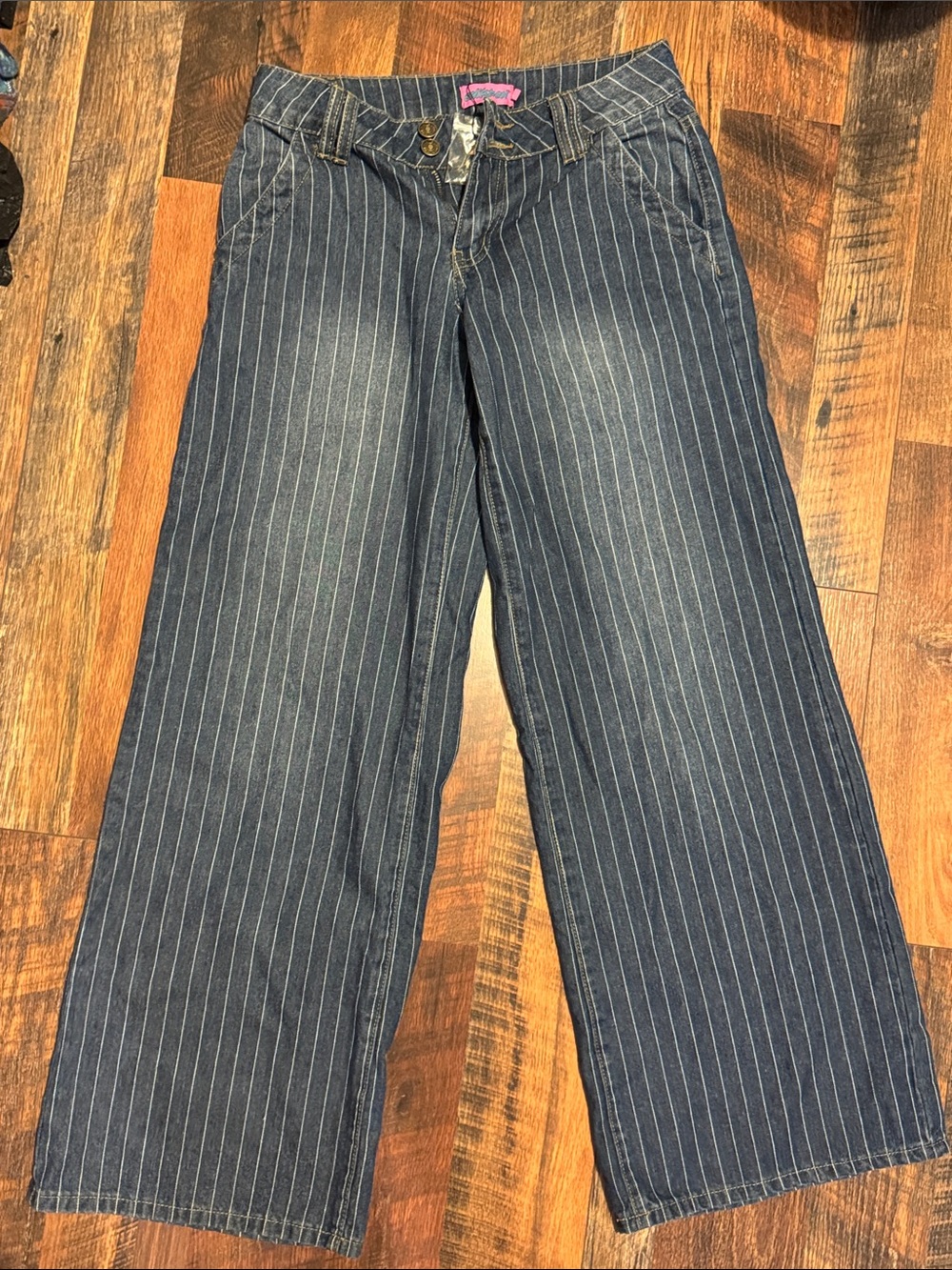 NWT Y2K Dark Blue Pinstripe Wide Leg Jeans